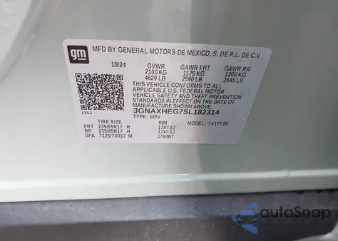 2025 Chevrolet Equinox Fwd Lt из США, поврежденный, VIN 3GNAXHEG7SL182314